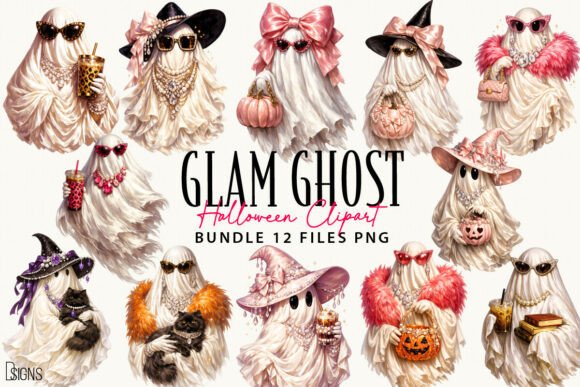 Download Glam Ghost Halloween Clipart Bundle PNG - Halloween clipart Collection