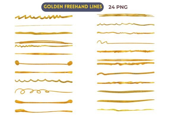 Download 24 Freehand Metallic Gold Lines - Lines Collection