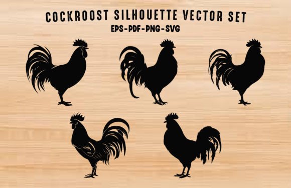 Download Cock Rooster Vector Black Silhouette Set - Vector Collection